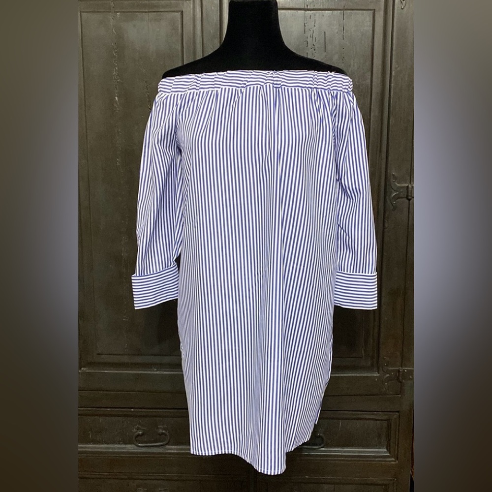 Love J off the shoulder dress/blue & white stripeM